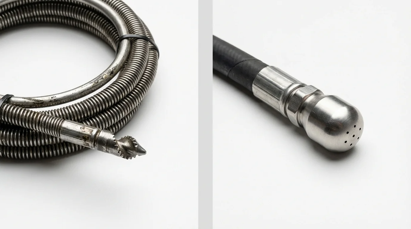 Drain snake cable and hydro jetting nozzle used for drain cleaning in Ruskin, FL