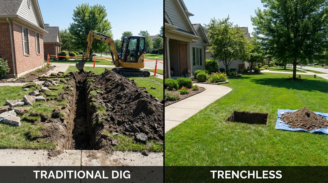 Trenchless sewer repair with minimal yard damage versus traditional excavation in Ruskin, FL